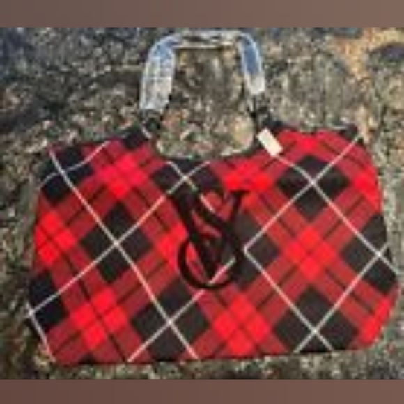 Plaid tote, Victoria's Secret, red & black tartan plaid bag - NEW! - Picture 2 of 2